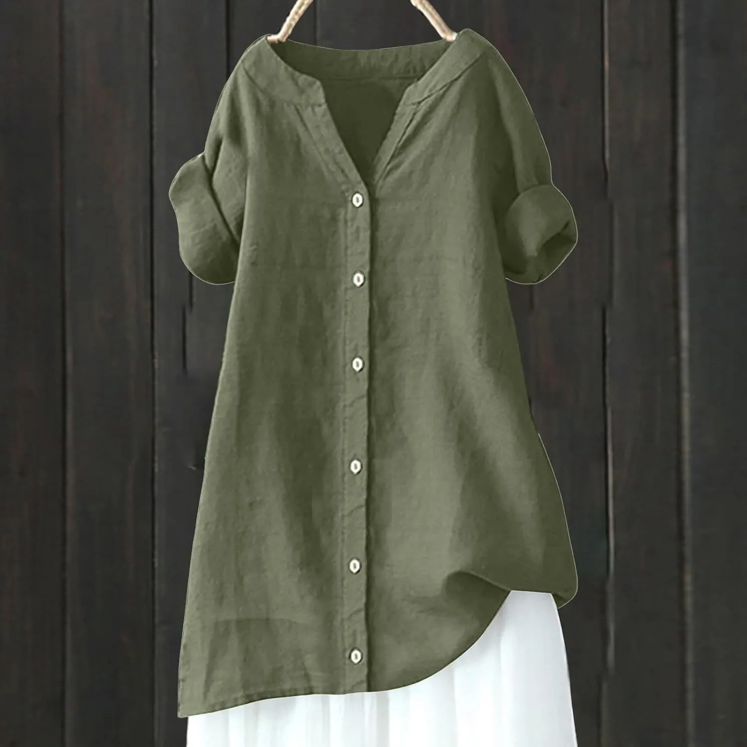 Women's Linen Shirts 2024 Solid Color Medium Sleeve Collar Casual Women's Shirt Women's Shirt Tops for Women Swim