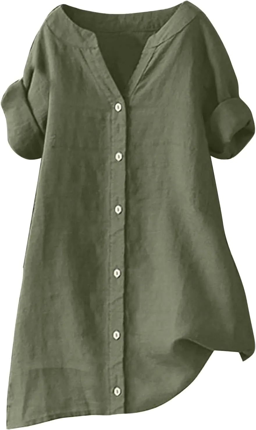 Women's Linen Shirts 2024 Solid Color Medium Sleeve Collar Casual Women's Shirt Women's Shirt Tops for Women Swim
