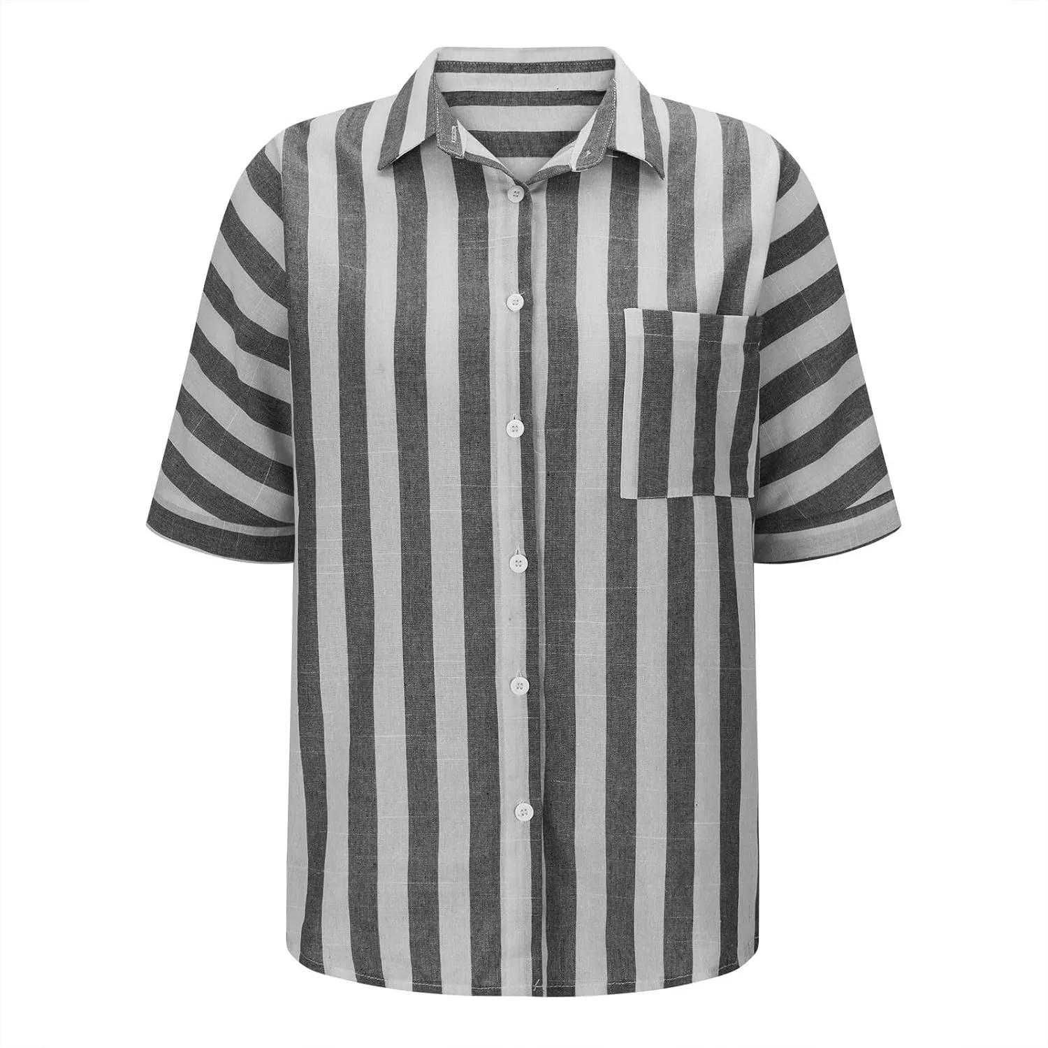 Women's Linen V Neck Button Down Shirt Roll Up Short Sleeve Casual Collared Work Blouse Loose Top Trendy