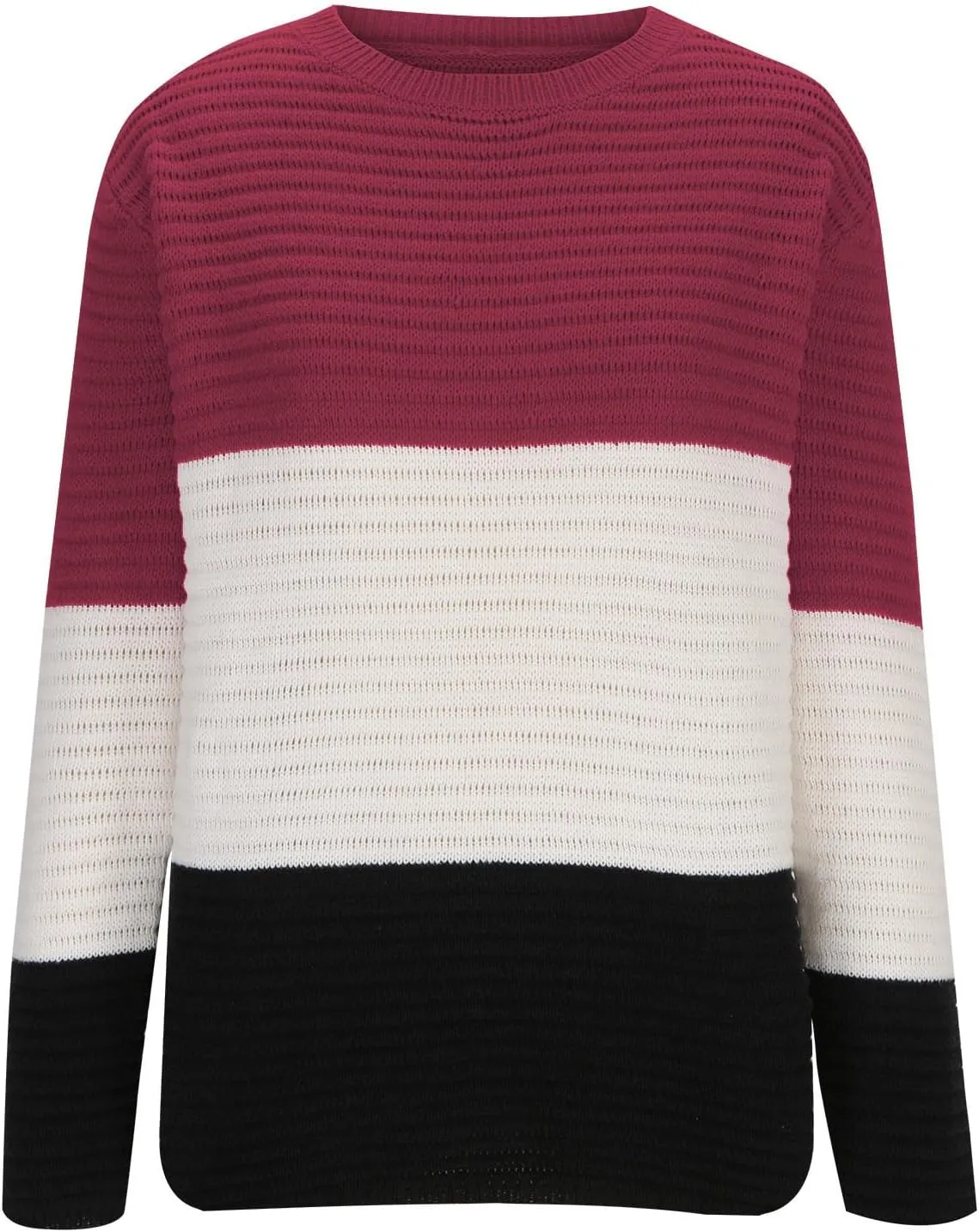 Women's Loose Fit Sweater Long Sleeve Crewneck Color Block Sweaters Fashion Lightweight Pullovers