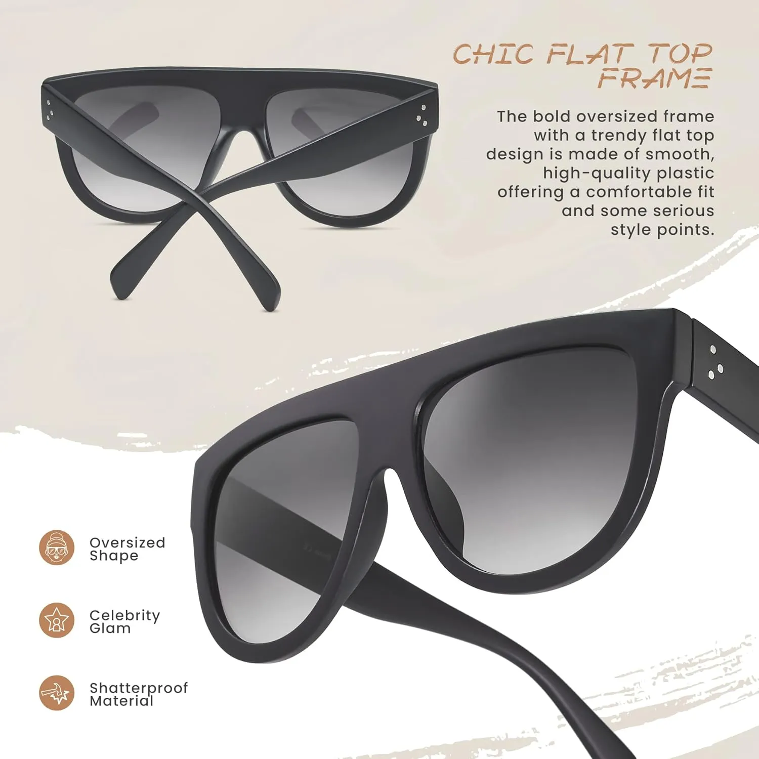 Women's Oversized Flat Top Fashion Sunglasses Trendy Big Square Designer Retro Sun Glasses Shades