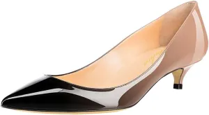 Women's Patent Leather Slip On Pointed Toe Ultra Low Kitten Heel Basic Dress Pumps Shoes