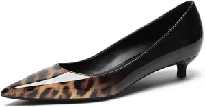 Women's Patent Leather Slip On Pointed Toe Ultra Low Kitten Heel Basic Dress Pumps Shoes