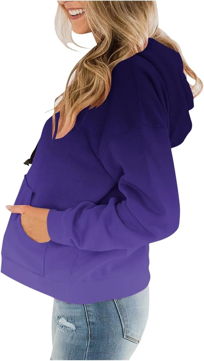 Womens Plus Size Hoodie Sweatshirt 2024 Fall Fashion Gradient Color Hooded Sweatshirt Loose Long Sleeve Pullover Tops
