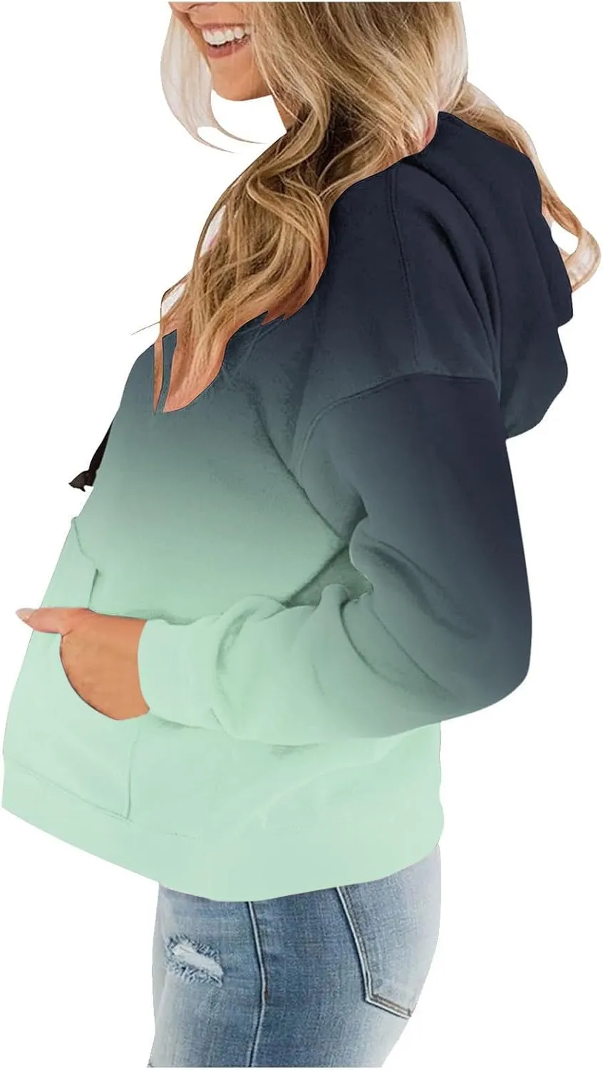 Womens Plus Size Hoodie Sweatshirt 2024 Fall Fashion Gradient Color Hooded Sweatshirt Loose Long Sleeve Pullover Tops