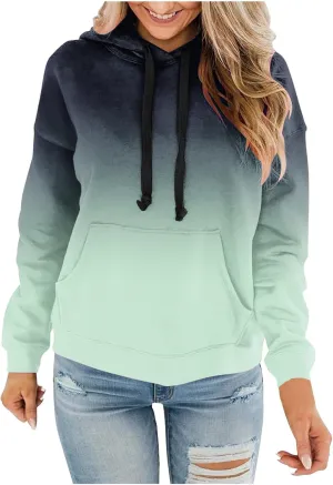 Womens Plus Size Hoodie Sweatshirt 2024 Fall Fashion Gradient Color Hooded Sweatshirt Loose Long Sleeve Pullover Tops