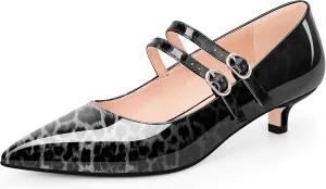 Women's Pointed Toe Kitten Heel Mary Jane Pumps Double Buckle Strap Dress Shoes