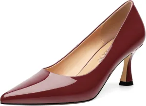 Women's Pumps, Slip On Pointed Closed Toe Kitten Heels for Women, Patent Comfortable Mid Heel Pumps Women's Office Dress Shoes 2.5 Inch