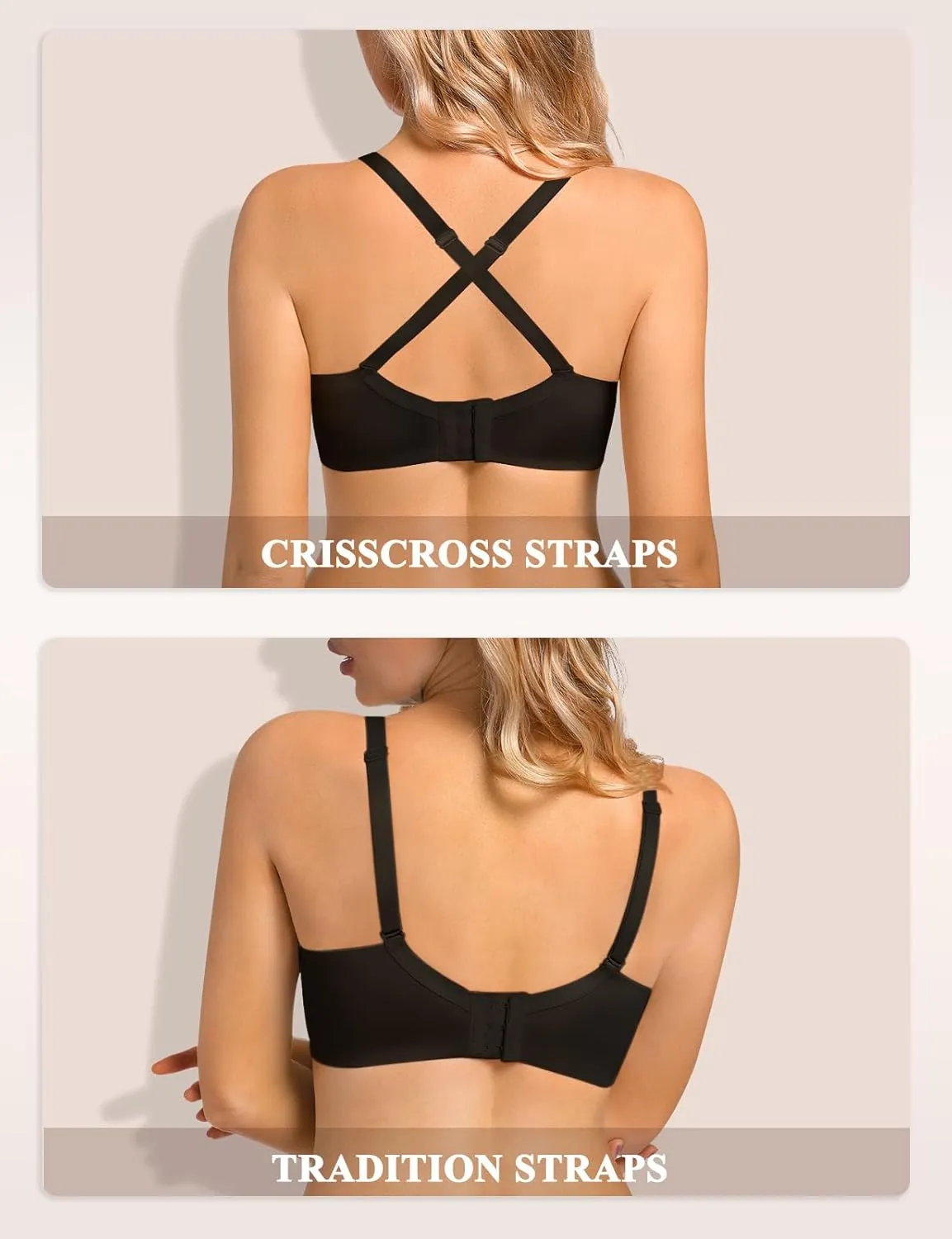 Women's Push Up Bra Add 2 Cup Sizes Super Deep V Plunge Padded Bra Comfort Support Underwire Back Smoothing Bras