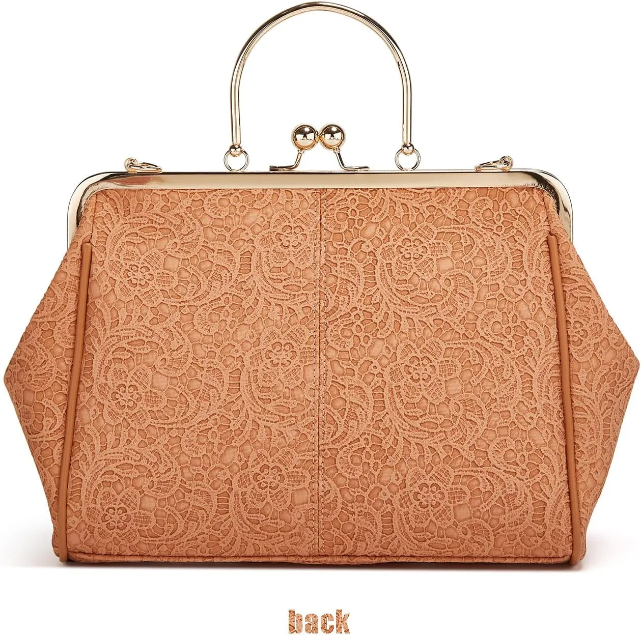 Women's Retro Handbag Kiss Lock Shoulder Purse PU Leather Tote Satchel with Lace
