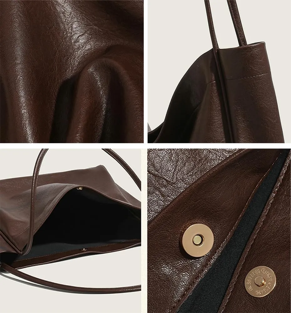 Womens Retro Tote Bag Soft Vegan Leather Shoulder Bag Large Purse Y2k Handbag Casual Work Top Handle Satchel
