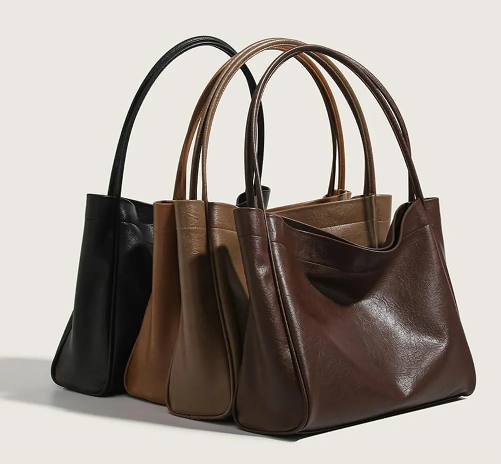 Womens Retro Tote Bag Soft Vegan Leather Shoulder Bag Large Purse Y2k Handbag Casual Work Top Handle Satchel