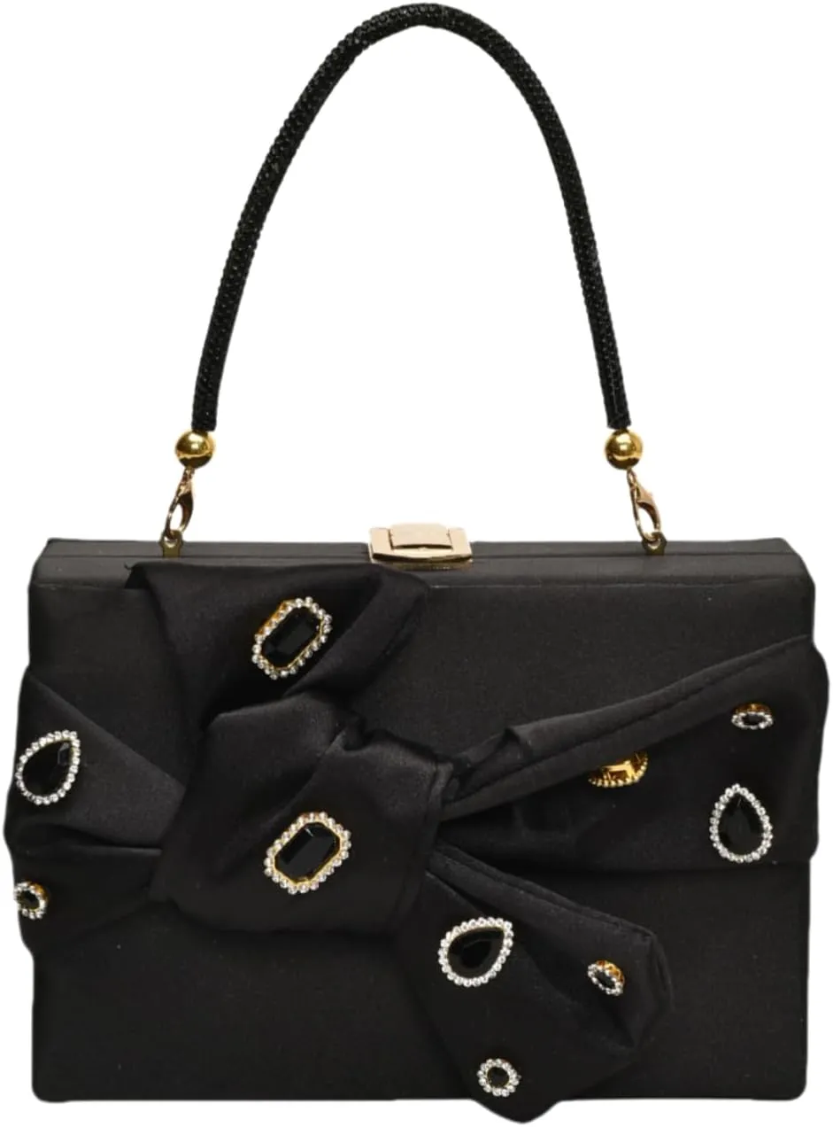 Women’s Satin Evening Bag Bow Handbag Purse Party Clutches Wedding Chain Shoulder Cross Body Bag