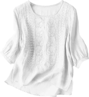 Womens Shirts 3/4 Sleeve Roll Up Short Sleeve T Shirt Trendy Cute Floral Print Blouse 2025 Summer Shirt Women