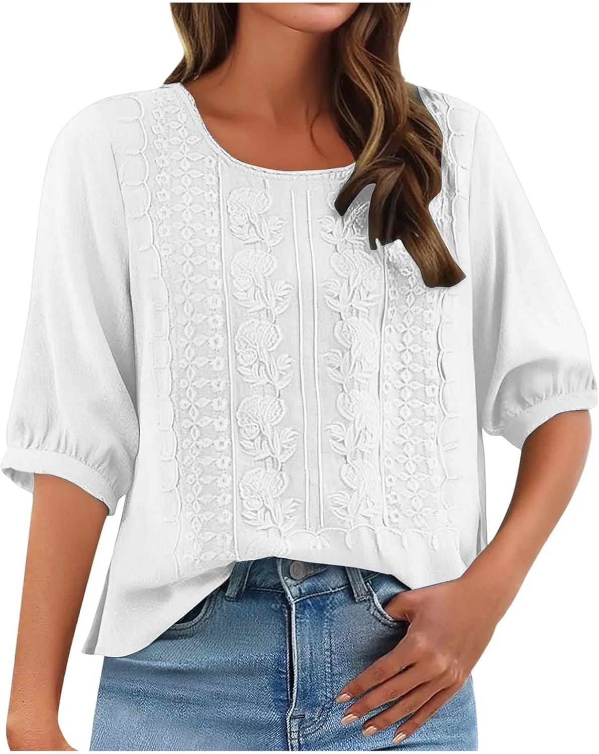 Womens Shirts 3/4 Sleeve Roll Up Short Sleeve T Shirt Trendy Cute Floral Print Blouse 2025 Summer Shirt Women