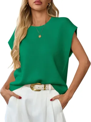 Womens Sleeveless Sweater Vest Crewneck Cap Sleeve Knit Tops Trendy 2025 Summer Business Casual Shirts Tank Top