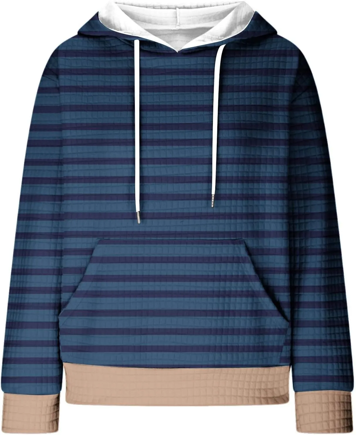 Women's Striped Waffle Oversized Hoodies Sweatshirts,Winter Casual Crew Neck Long Sleeve Pullover,Teen Girls Tops