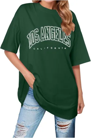 Women's Summer Los Angeles California T Shirts for Women Trendy Going Out Loose Fit Running Tops Casual Half Sleeve