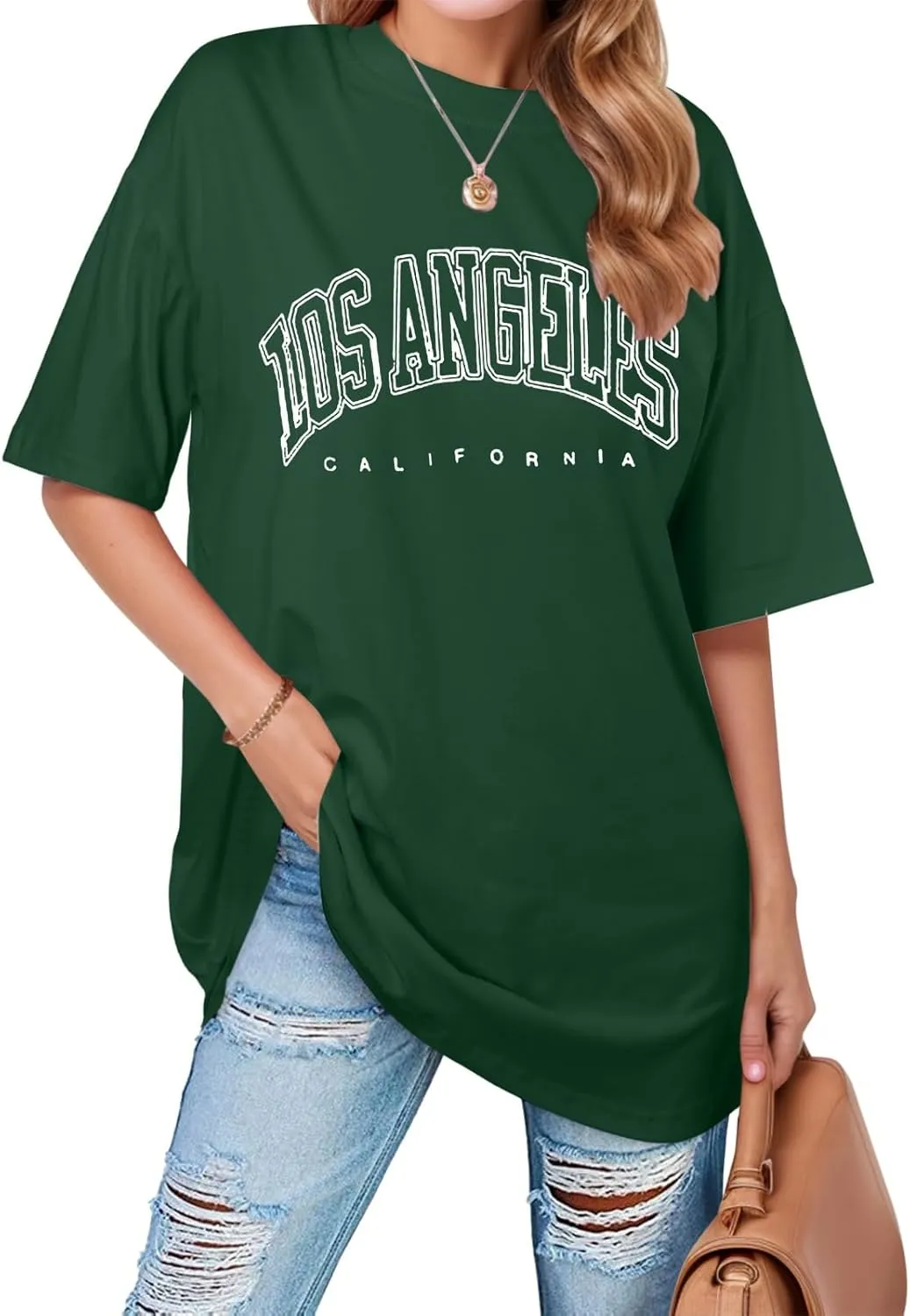 Women's Summer Los Angeles California T Shirts for Women Trendy Going Out Loose Fit Running Tops Casual Half Sleeve
