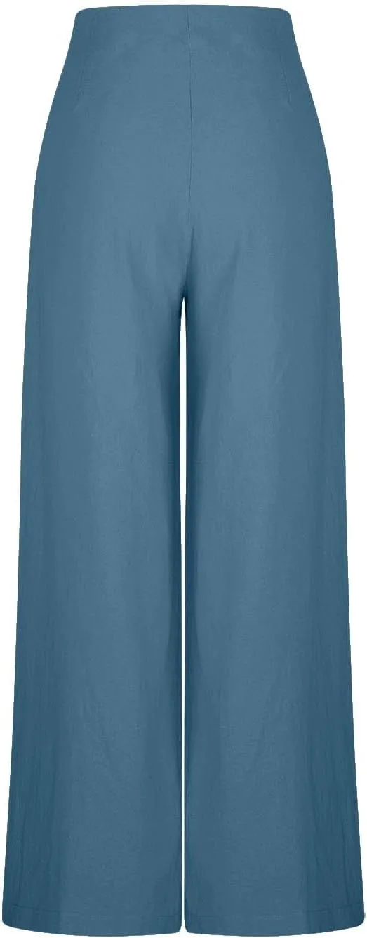 Women's Summer Wide Leg Palazzo Pants Fashion High Waistd Loose Elastic Waist Slacks Casual Going Out Flowy Trousers