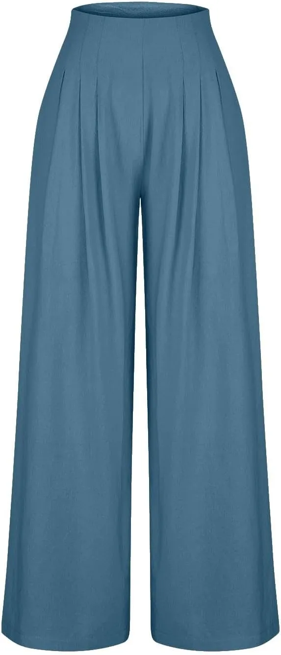 Women's Summer Wide Leg Palazzo Pants Fashion High Waistd Loose Elastic Waist Slacks Casual Going Out Flowy Trousers