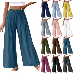 Women's Summer Wide Leg Palazzo Pants Fashion High Waistd Loose Elastic Waist Slacks Casual Going Out Flowy Trousers