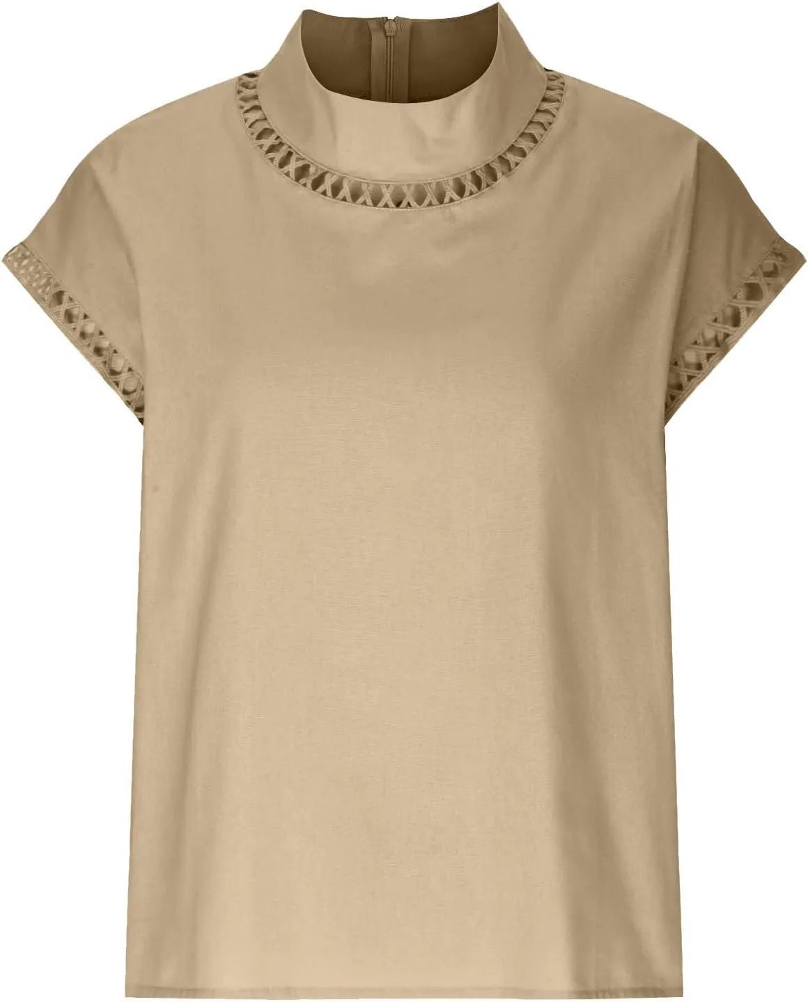 Womens Tshirts Cotton Linen High Neck Cap Sleeve Shirt Summer Fashion Casual Cotton Linen Blouses Trendy Tops