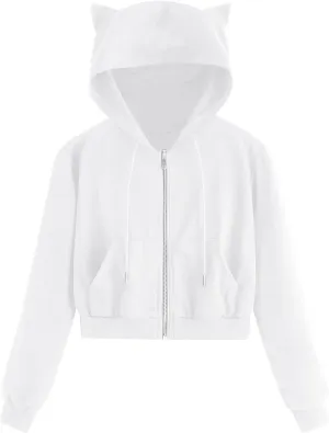 Womens Zip Up Hoodies Cat Ear Fall Fashion Outfits Y2k Hoodie Cropped Lightweight Jackets Workout Zi