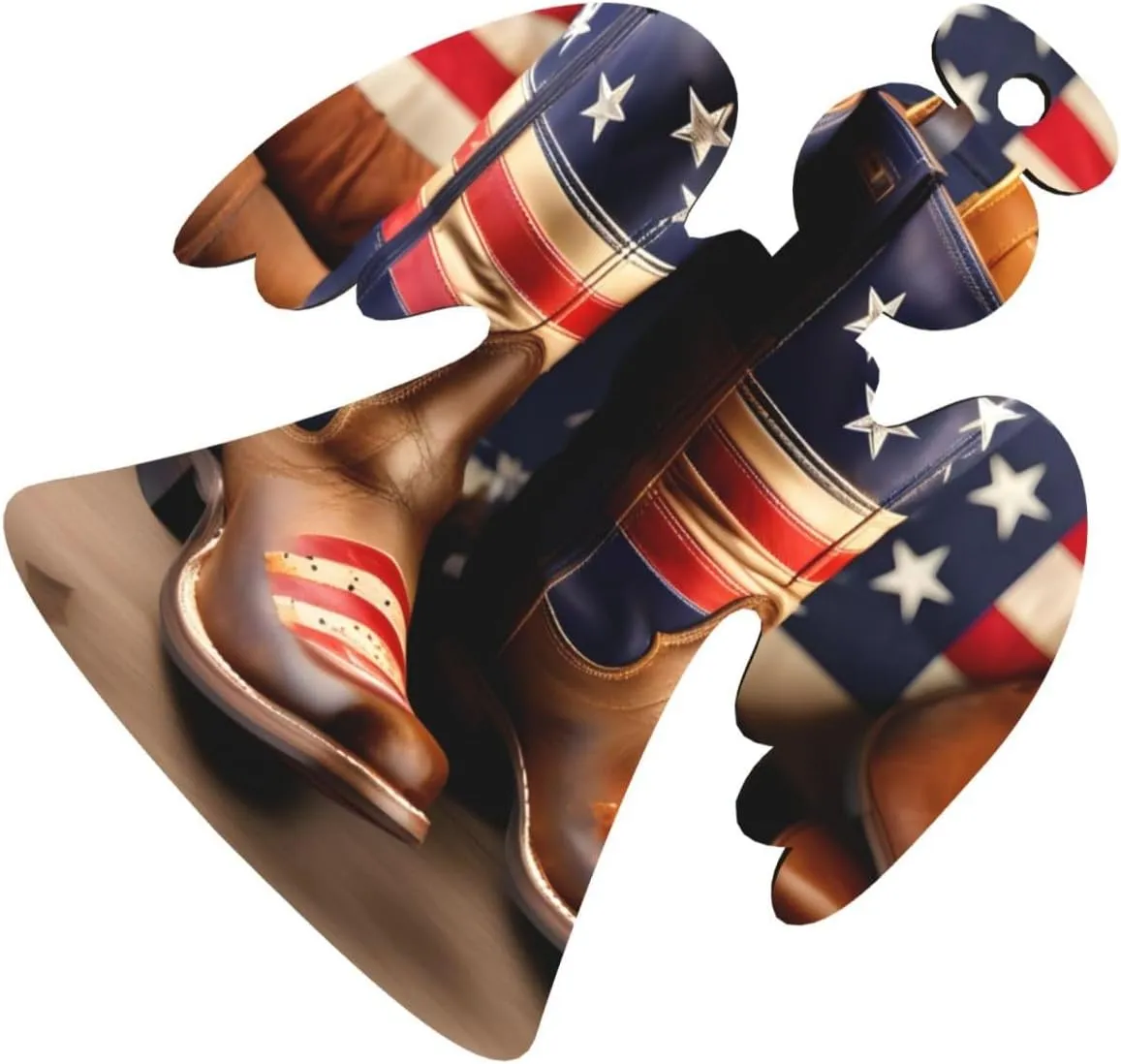 Wooden Christmas Tree Ornaments Set,Hanging Decorations – Angel, Snowman Ornaments Gift & Round Pine Tree Décor American Flag with Cowboy Boots