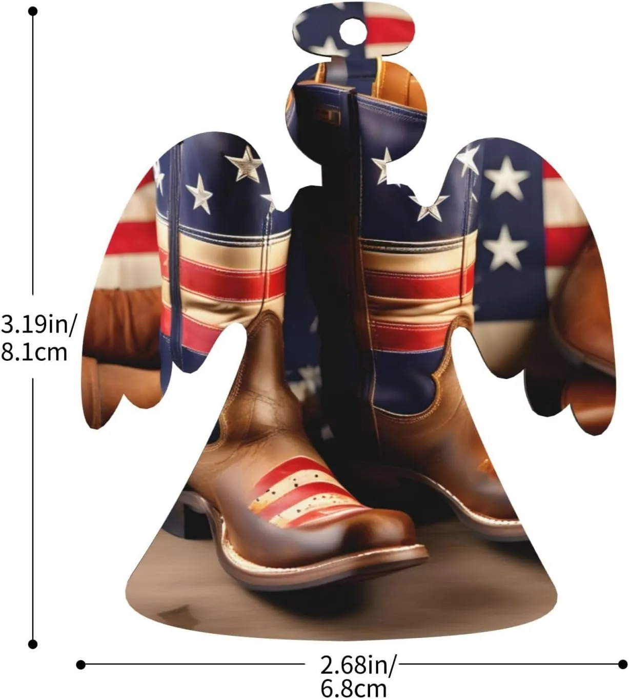 Wooden Christmas Tree Ornaments Set,Hanging Decorations – Angel, Snowman Ornaments Gift & Round Pine Tree Décor American Flag with Cowboy Boots
