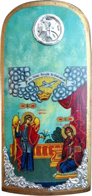 Wooden Greek Christian Orthodox Wood Icon of The Annunciation (Evangelismos) of the Theotokos / K30
