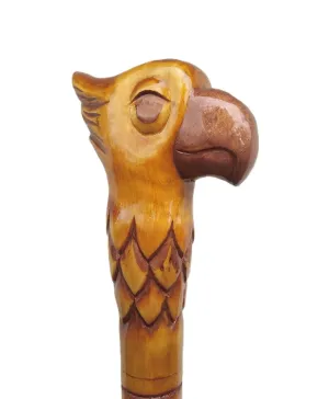 Wooden Hand Carved Parrot Head Walking Cane With Natural Wood Grain - 36" Unique Design Premium Wood Craved With Ergonomic Palm Grip Handle Wood Carved Walking Cane Gift For Men Women