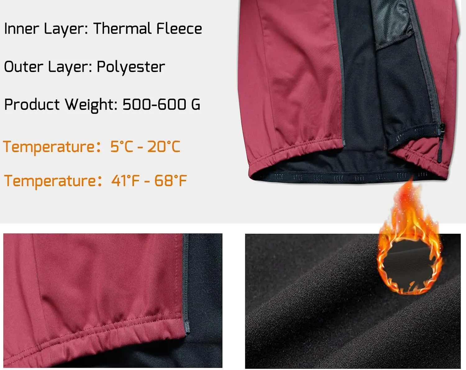Wulibike Cycling Jackets for Men, Reflective Running Jacket Men Winter Cold Weather Cycling Clothing Full Zip with Pockets