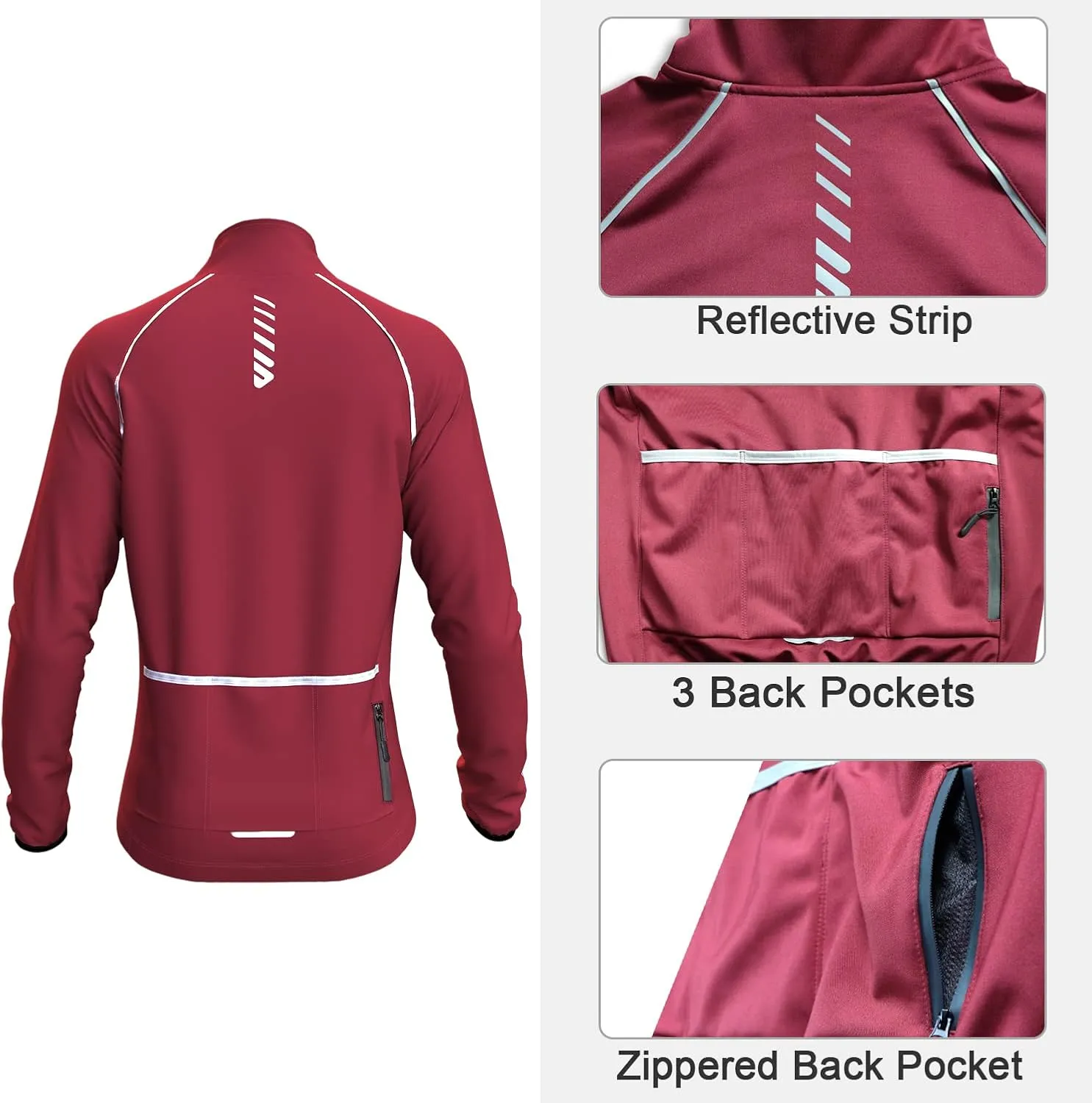 Wulibike Cycling Jackets for Men, Reflective Running Jacket Men Winter Cold Weather Cycling Clothing Full Zip with Pockets