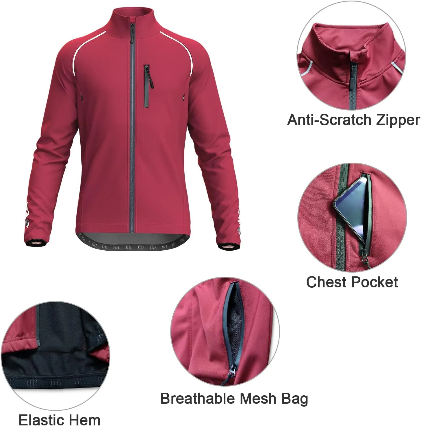 Wulibike Cycling Jackets for Men, Reflective Running Jacket Men Winter Cold Weather Cycling Clothing Full Zip with Pockets