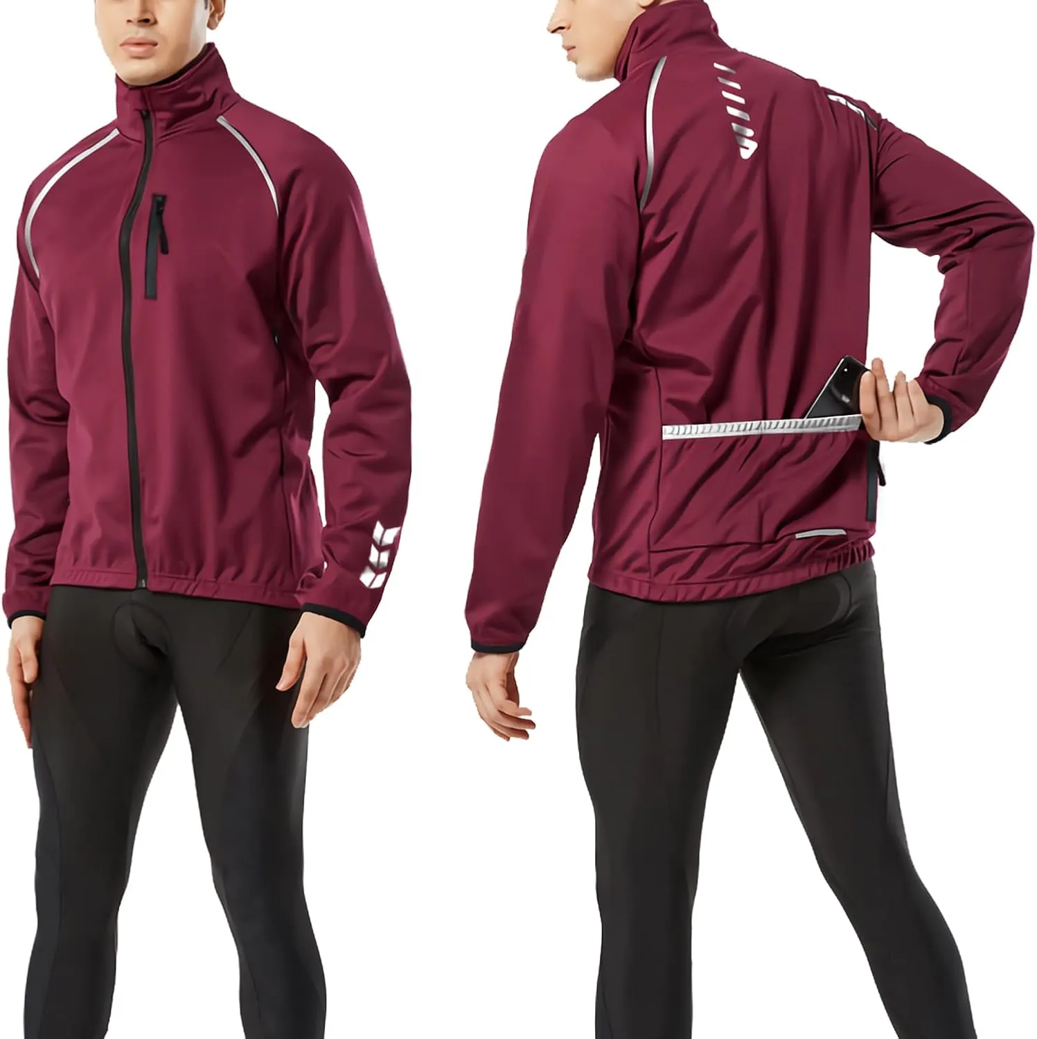 Wulibike Cycling Jackets for Men, Reflective Running Jacket Men Winter Cold Weather Cycling Clothing Full Zip with Pockets