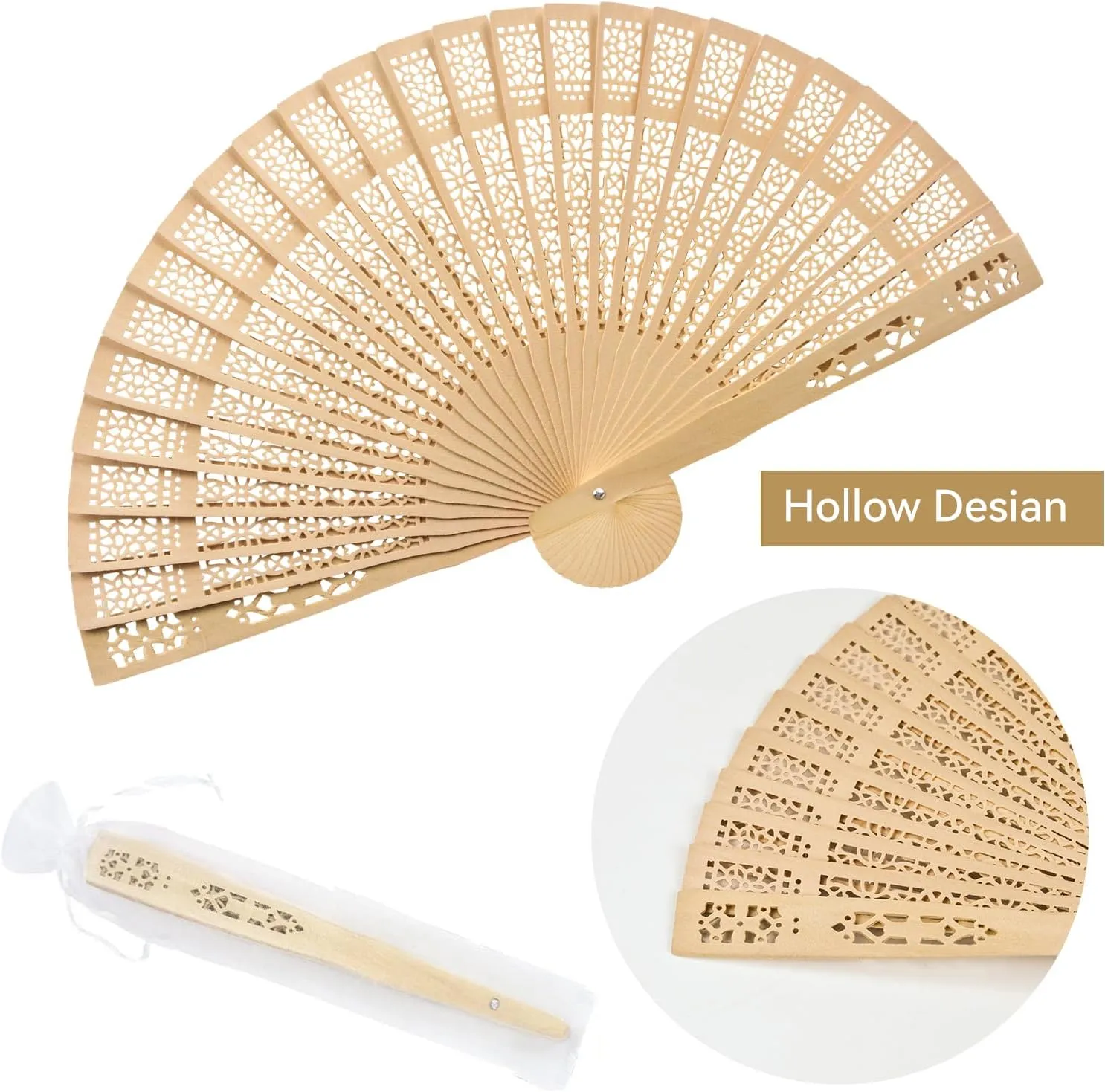 WYTAOHZL 6PCS Wooden Hand Fans 8Inch Handheld Folding Fans Wooden Fan with Bags Decorative Handheld Fan for Weddings Party Baby Shower