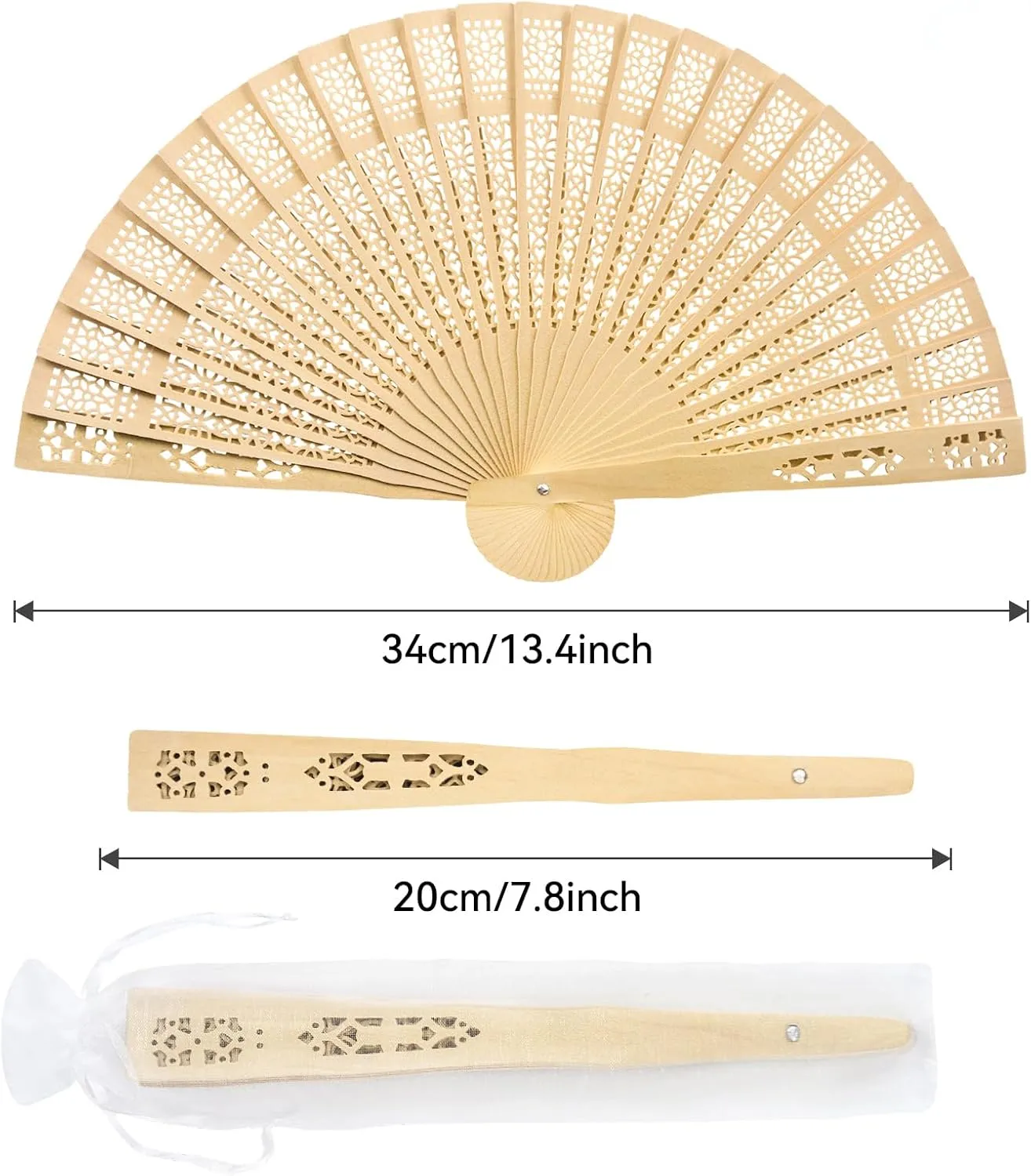 WYTAOHZL 6PCS Wooden Hand Fans 8Inch Handheld Folding Fans Wooden Fan with Bags Decorative Handheld Fan for Weddings Party Baby Shower