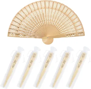 WYTAOHZL 6PCS Wooden Hand Fans 8Inch Handheld Folding Fans Wooden Fan with Bags Decorative Handheld Fan for Weddings Party Baby Shower
