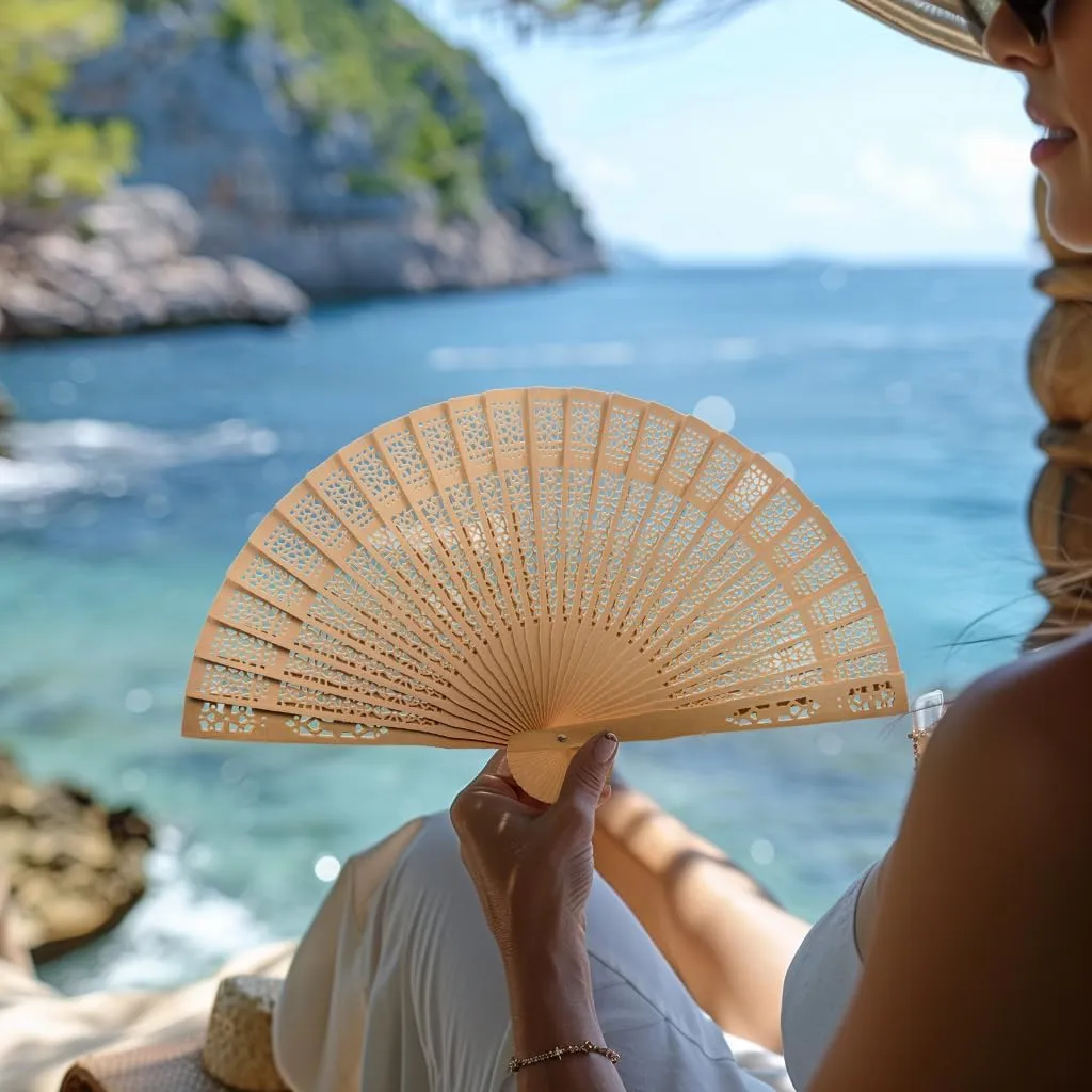 WYTAOHZL 6PCS Wooden Hand Fans 8Inch Handheld Folding Fans Wooden Fan with Bags Decorative Handheld Fan for Weddings Party Baby Shower