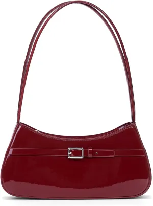 Y2k Shoulder Bag Red Patent Leather Purse For Women Small Vintage Handbag Burgundy Hobo Bags Faux Leather Underarm