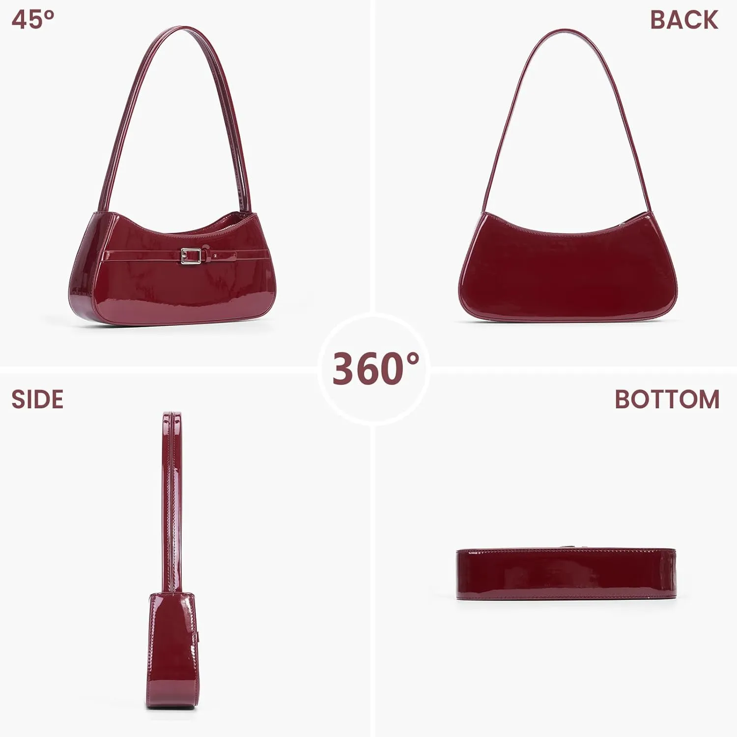 Y2k Shoulder Bag Red Patent Leather Purse For Women Small Vintage Handbag Burgundy Hobo Bags Faux Leather Underarm