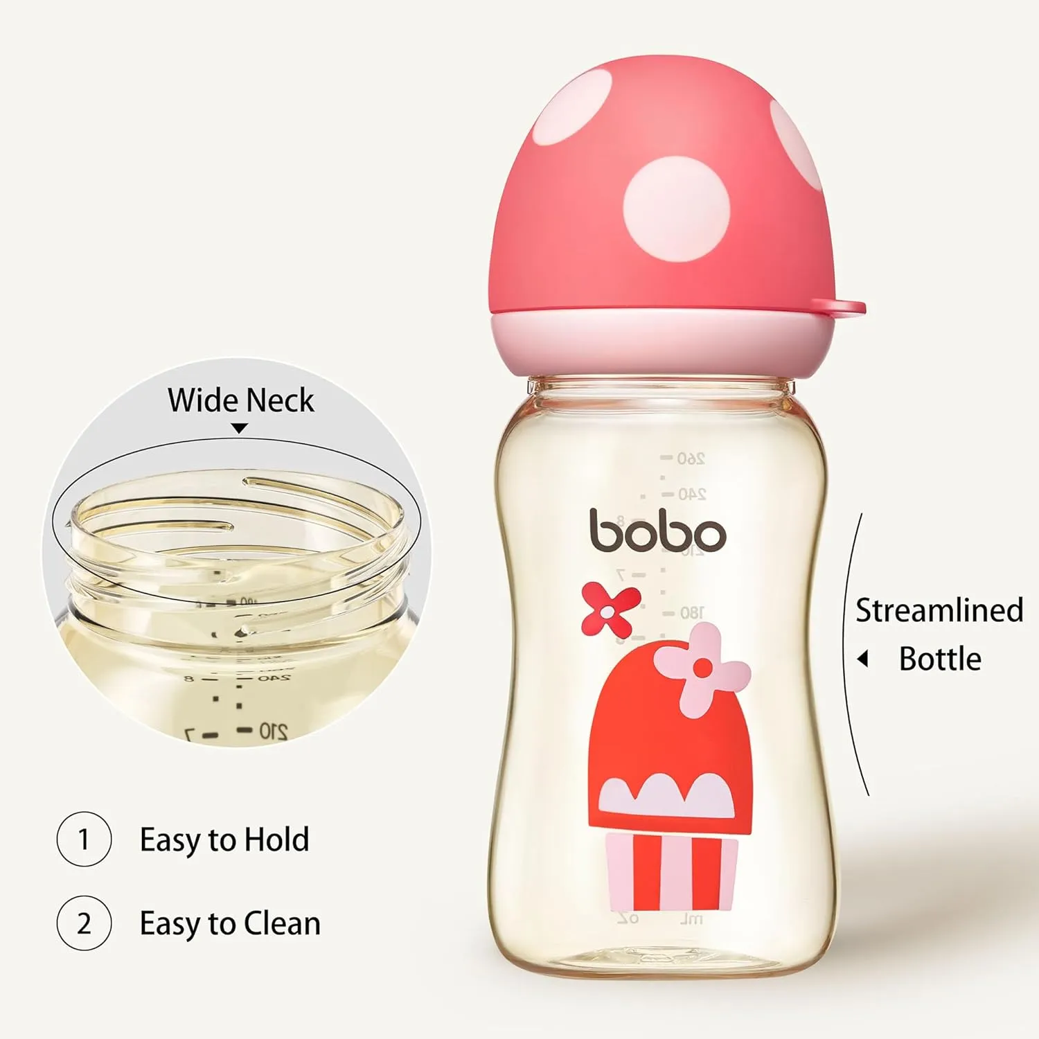 YOHKOH PPSU Baby Bottle Wide Neck, Newborn Anti-Colic Baby Bottle with Natural Response Nipple, Streamlined Body, Easy to Clean (8.8oz (Pack of 2), Red)