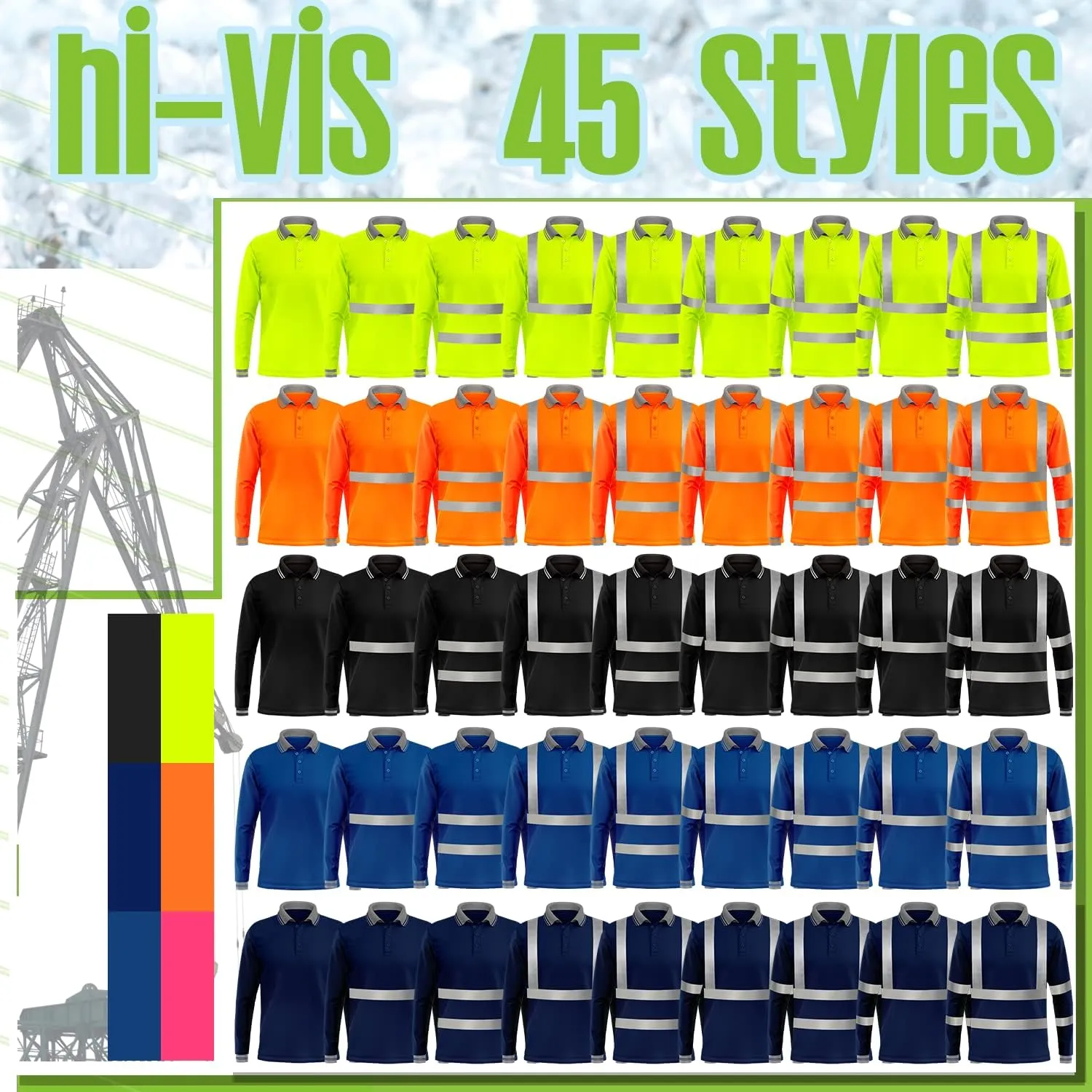 YOWESHOP Hi-Vis Safety T-Shirt Add Your Design Long Sleeve Protective Polo Shirts with Reflective Strips (2XL, Neon Yellow - Style 8)