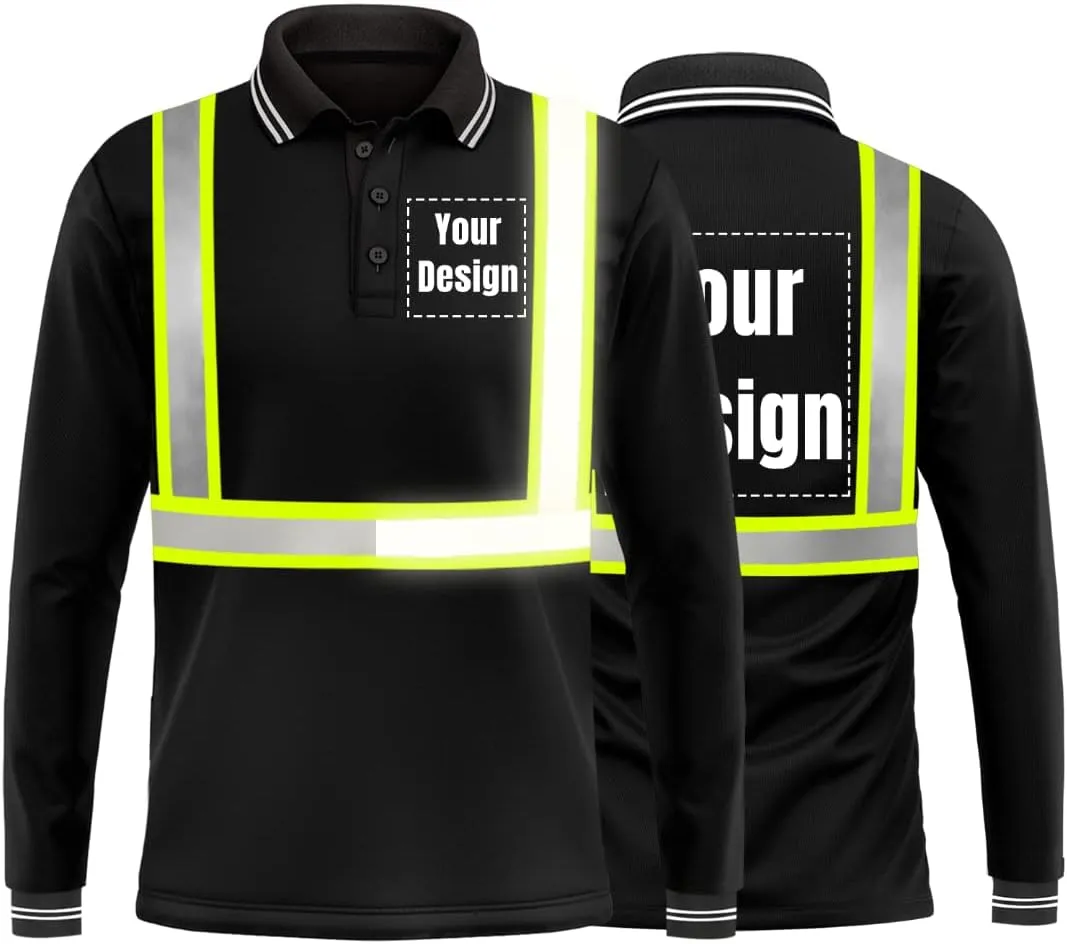 YOWESHOP Hi-Vis Safety T-Shirt Add Your Design Long Sleeve Workout Polo Shirts with Reflective Strips