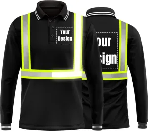 YOWESHOP Hi-Vis Safety T-Shirt Add Your Design Long Sleeve Workout Polo Shirts with Reflective Strips