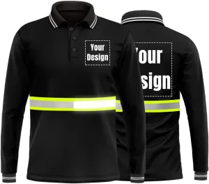 YOWESHOP Hi-Vis Safety T-Shirt Add Your Design Long Sleeve Workout Polo Shirts with Reflective Strips