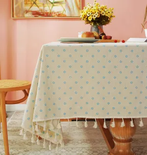 YUURAINVUVU Cream Table Cloth with Blue Daisy Floral, Cotton Linen Rustic Tablecloths Burlap Table Cloths for Kitchen Dining Christmas Table Cloth for Rectangle Tables(55x70Inch)