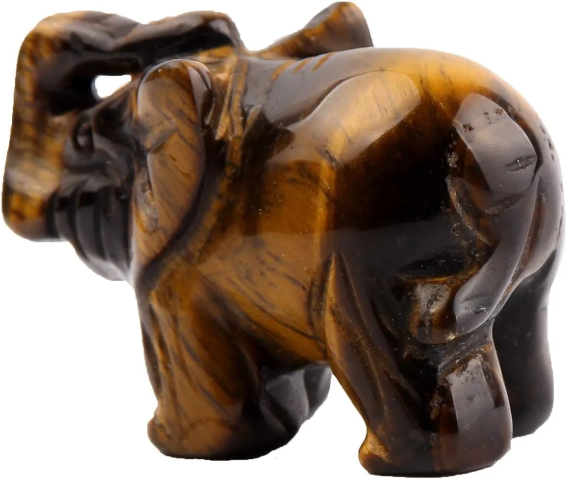 YWG Yellow Tiger Eye Elephant 1.5 Inches Statue Crafts Natural Stone Carved Figurine Chakra Carving Stones Healing Reiki