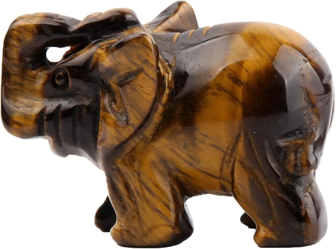 YWG Yellow Tiger Eye Elephant 1.5 Inches Statue Crafts Natural Stone Carved Figurine Chakra Carving Stones Healing Reiki